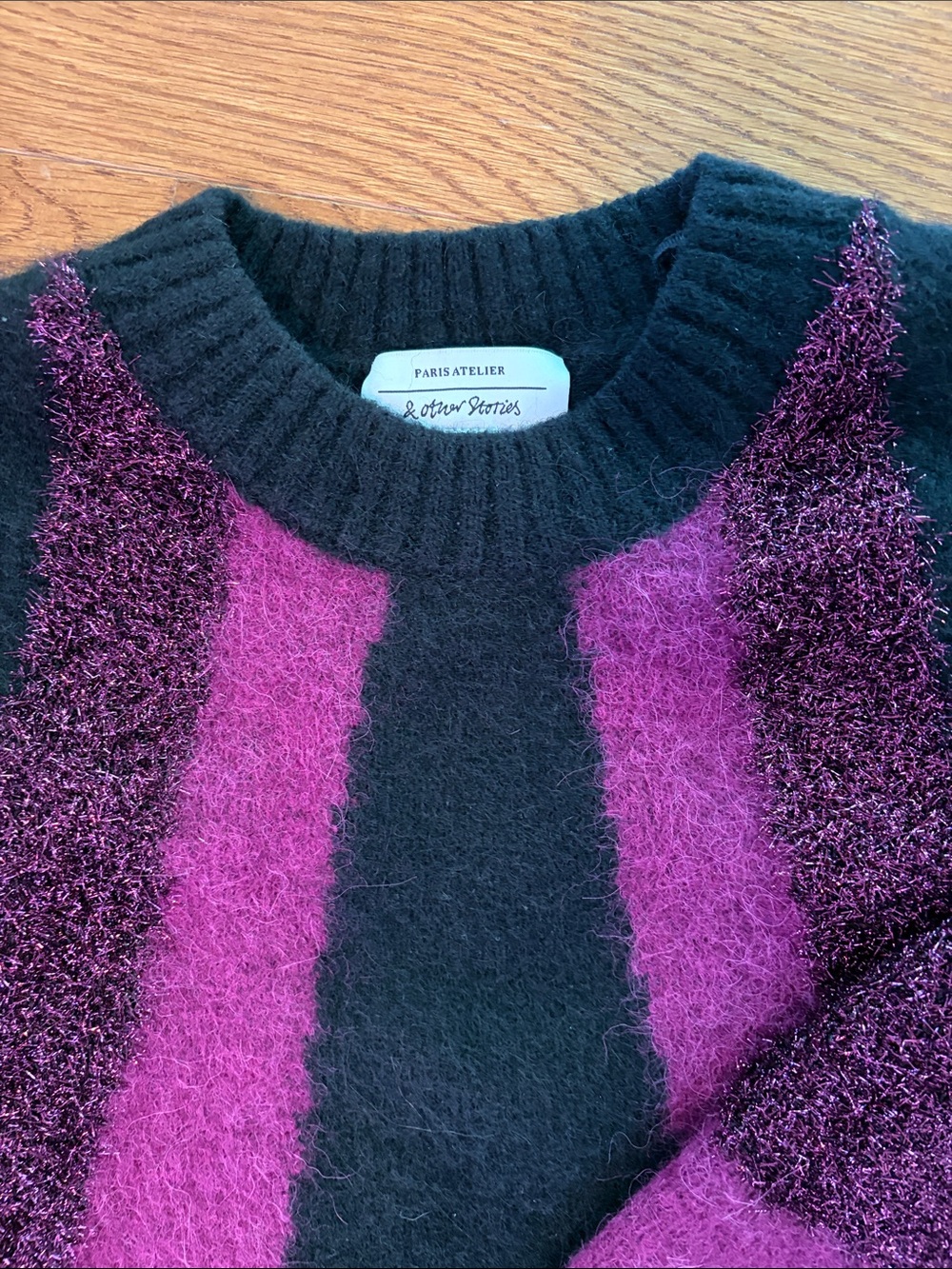 & Other Stories Black Knit Sweater with Sparkly Plum Accent